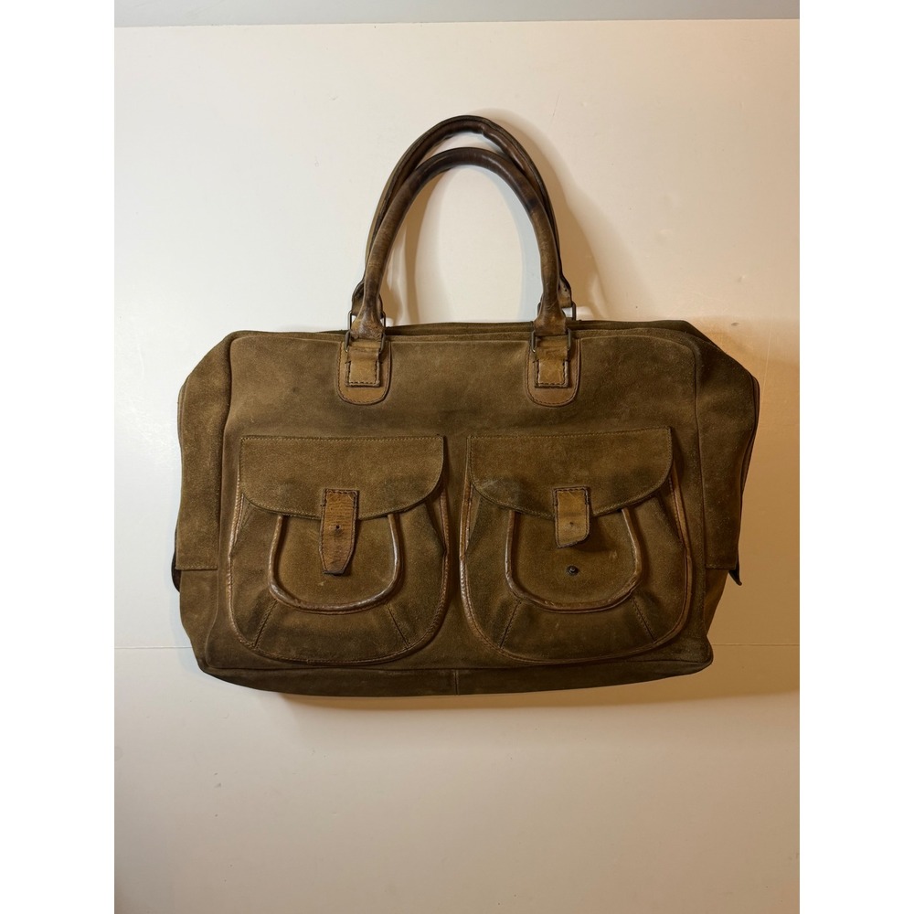 John Varvatos Mens Suede Leather Briefcase carryon Handmade in Italy Distressed